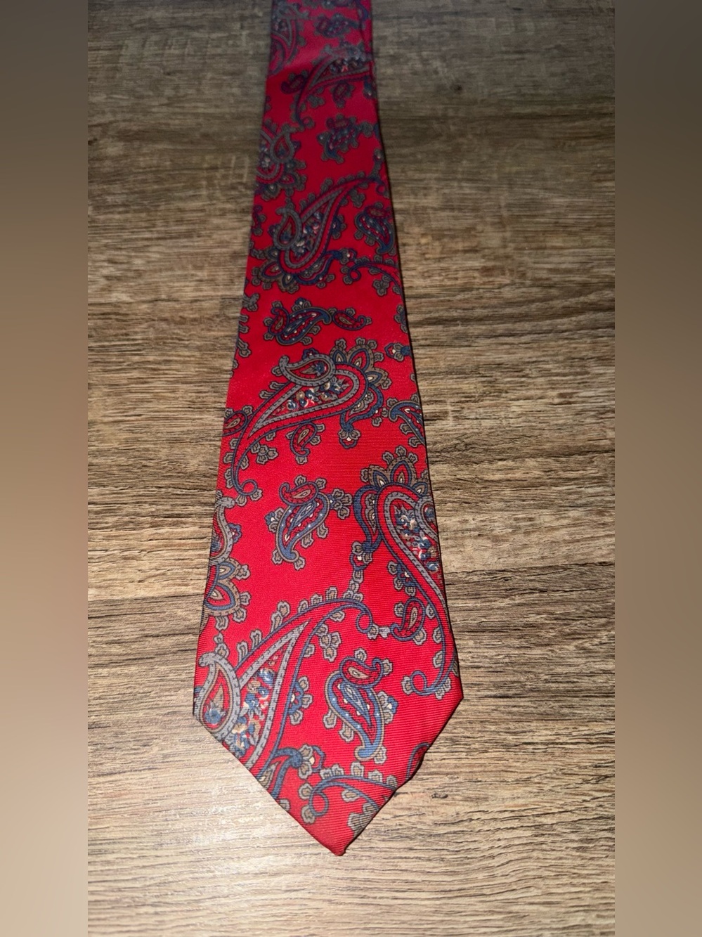 Dior Red Paisley Silk Tie with Navy Accents